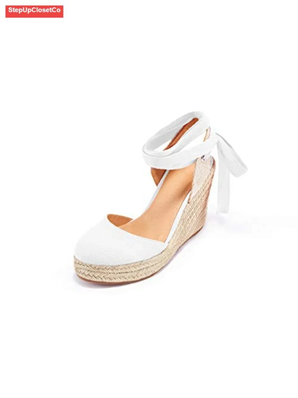 Women's Faux Leather Lace Up Espadrille Wedge Sandals